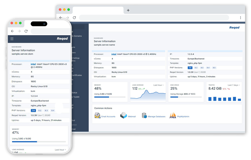 The Reqad control panel dashboard