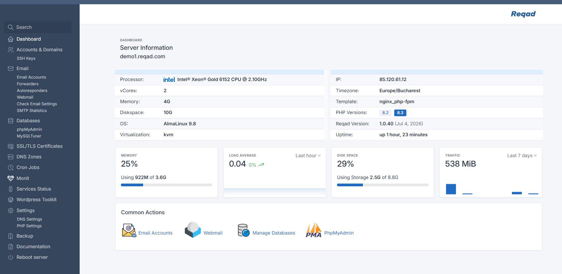 Reqad demo panel
